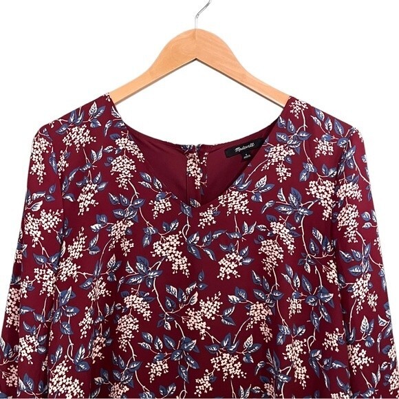 Madewell Button-Back Long Sleeve Shift Dress Size Small Burgundy Floral Cottage - Picture 5 of 15